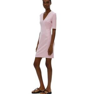 Helmut Lang Pink V-Neck Cut-Out T Back Stretch Mini Dress $305